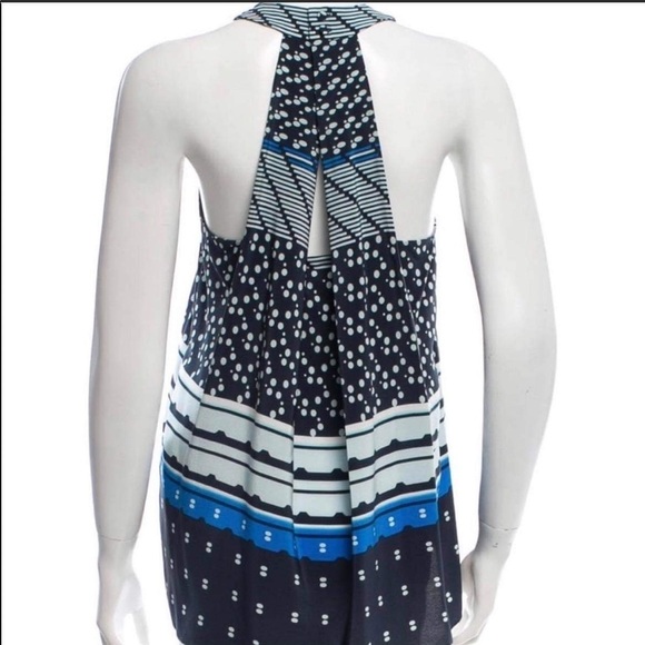 Jonathan  Simkhai blue geometric dot printed high low silk sleevless blouse Md - Picture 15 of 16